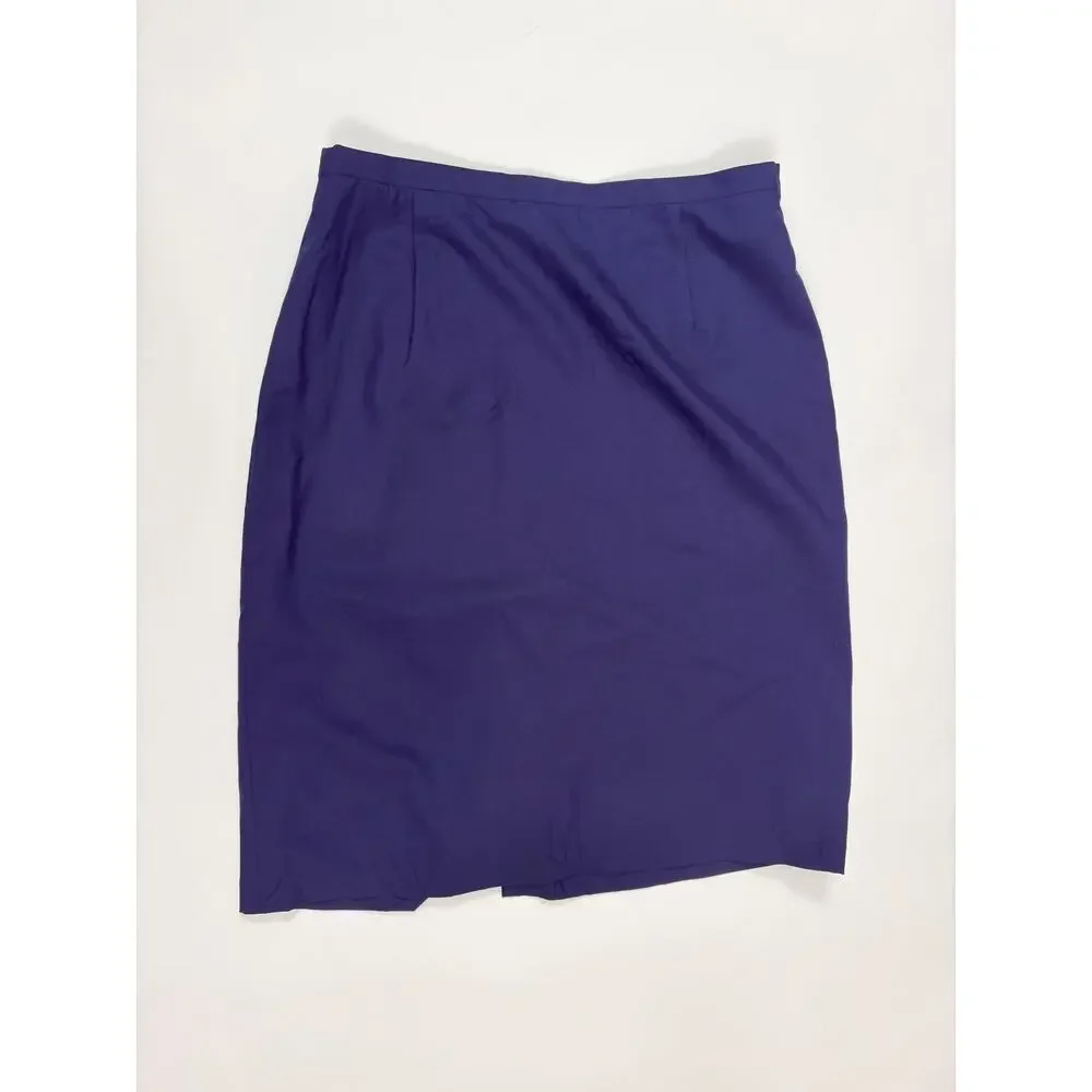 Vintage Paul Stuart Made in Italy Navy Silk Blend A-Line Midi Skirt Quiet Luxury